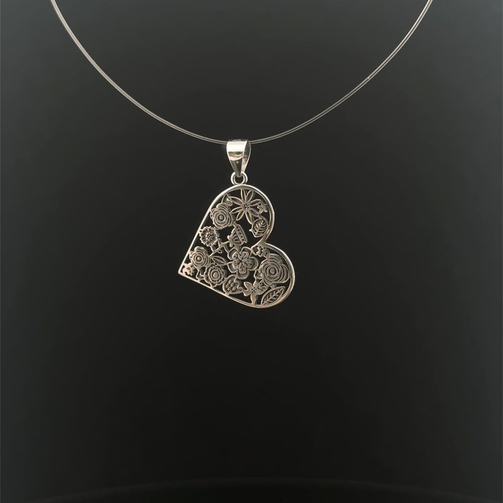925 Sterling Silver Pendant Heart Flower - Picture 2 of 7